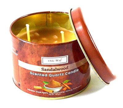 Sandalo (Sandalwood) with Quartz in Tin Candle