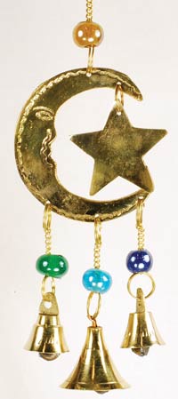 Three Bell Crescent Moon & Star Wind Chime