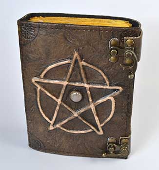 Journal - Pentagram W Stone Aged Looking Paper Leather W/ Latch