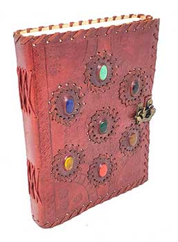 7 Chakra Stones Embossed Leather With Latch 6" X 8"