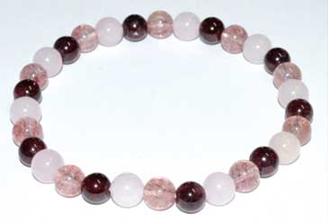 Rose Quartz, Strawberry Quartz & Garnet Bracelet 6mm