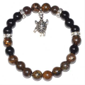 Bronzite & Rainbow Obsidian With Turtle Bracelet 8mm