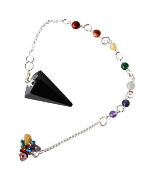 Tourmaline, Black 7 Chakra 6 Sided Pendulum