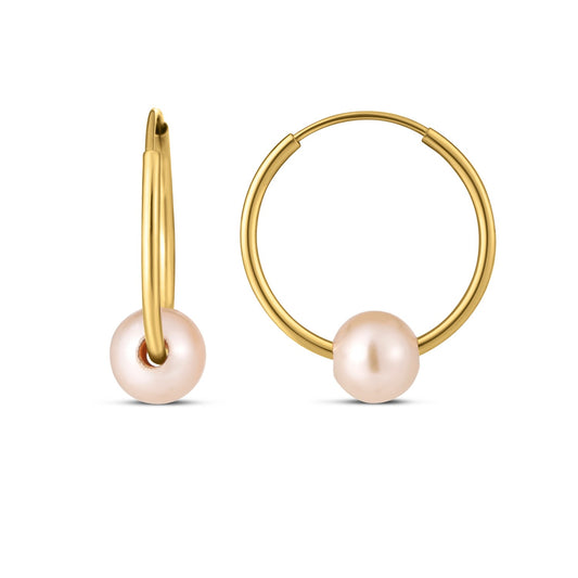 14k Yellow Gold Round Endless Pearl Earring(1x14mm)