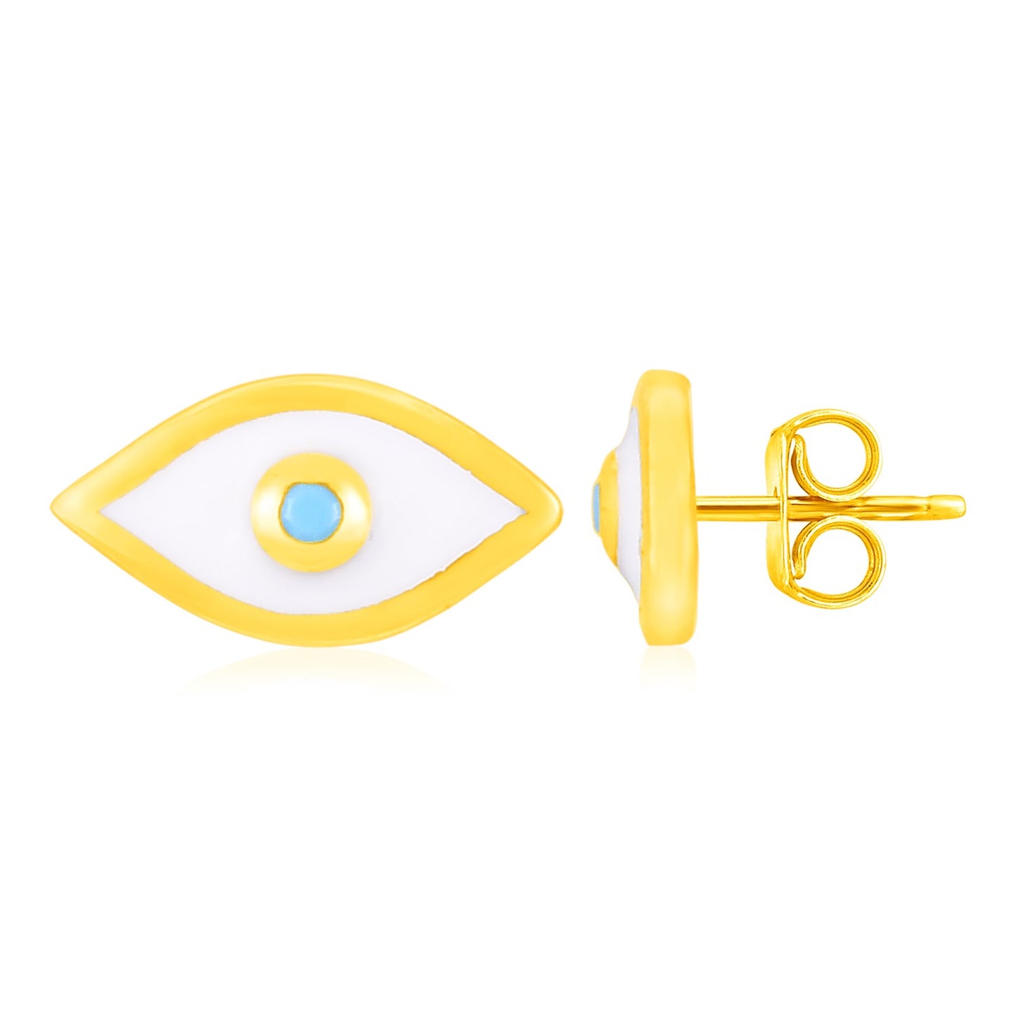 14K Yellow Gold Evil Eye Earrings with Enamel