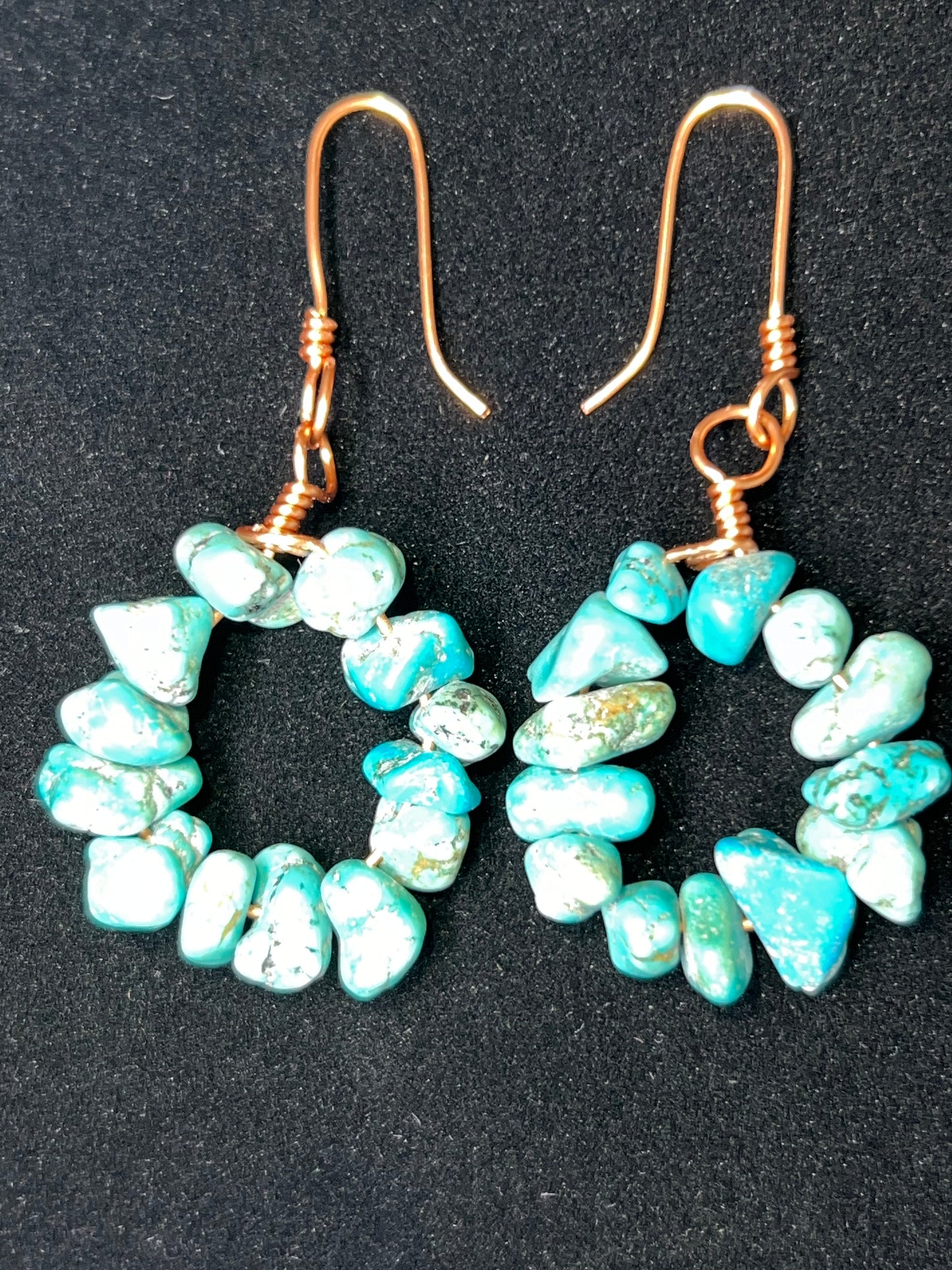 Turquoise Colored Howlite & Copper Wire Earrings (Circular)