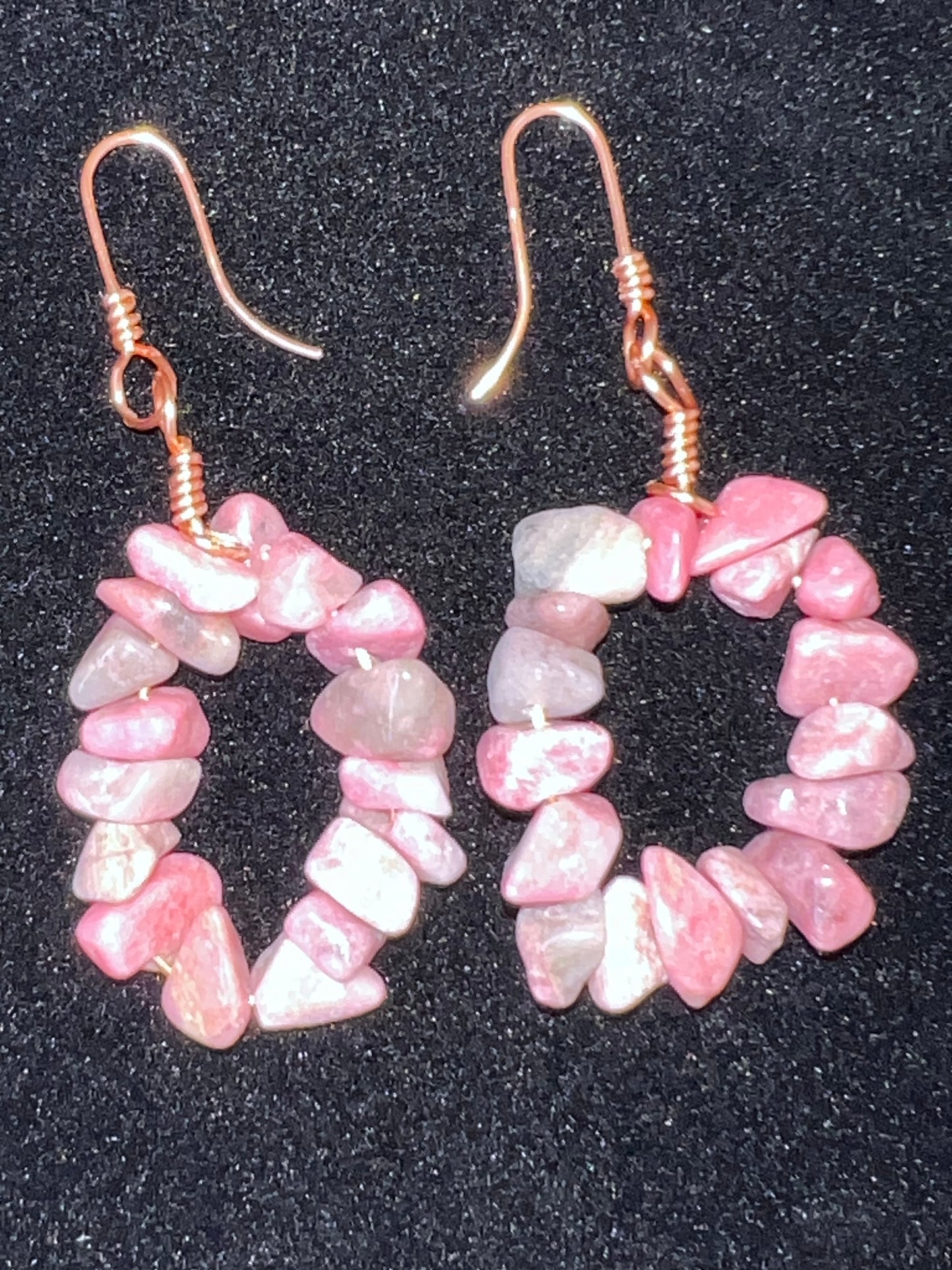 Rhodonite Chips & Copper Wire Earrings (Circular)