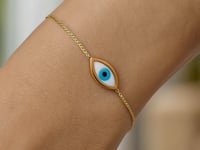 14k Yellow Gold MOP Evil Eye Bracelet (1.00 mm)
