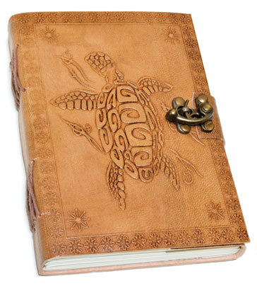 Turtle Embossed Blank Leather Journal With Latch 5" X 7"