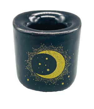 Moon & Star Black Ceramic 1/2" Chime Candle Holder