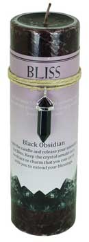 Bliss Pillar Candle With Black Obsidian Pendant