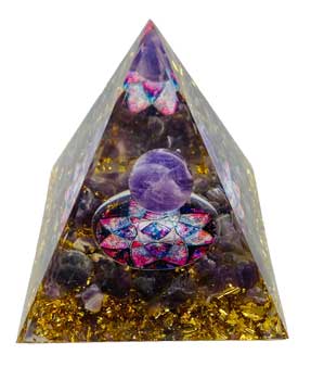 Purple Moon With Lotus Orgonite Pyramid 2 1/2"