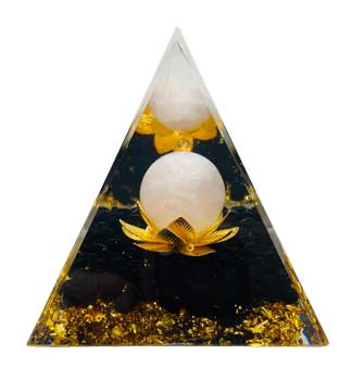 White Moon With Lotus Orgonite Pyramid 2 1/2"