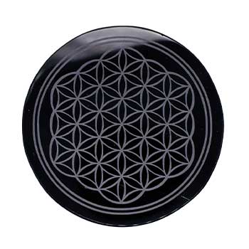 Obsidian, Black Flower Of Life Coaster / Tile 4 inch