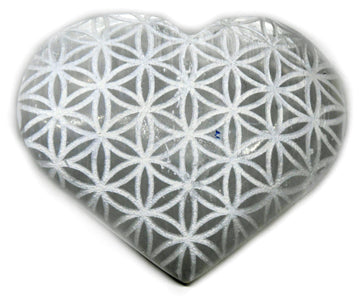 Selenite Flower Of Life Heart 3"