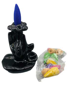 Flower & Hand Back Flow Cone Incense Burner 3 1/2"