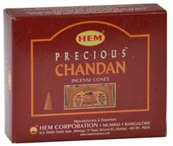 Precious Chandan (Sandalwood) Hem Incense Cones -10 Cones