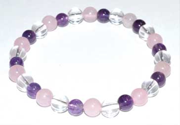 Amethyst, Rose Quartz & Quartz Bracelet 6mm