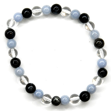 Black Labradorite, Angelite & Quartz Bracelet 6mm