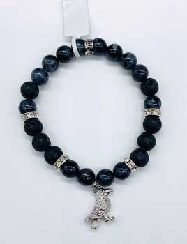 Indigo Gabbro Lava With Raven Bracelet 8mm