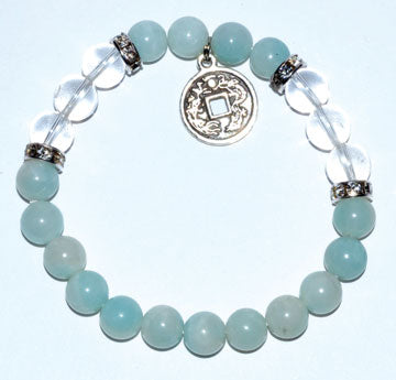 Amazonite & Quartz With Chinese Coin Bracelet 8mm