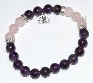 Amethyst & Rose Quartz with Lotus Bracelet 8mm