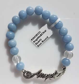 Angelite & Quartz With Angel Bracelet 8mm