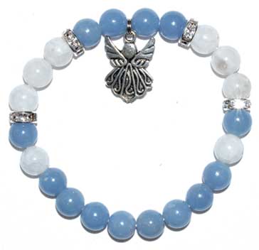 Angelite & Rainbow Moon Stone Angel Bracelet 8mm