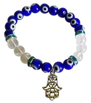 Nazar Evil Eye Protection & Clear Quartz With Fatima Hand Bracelet 8mm