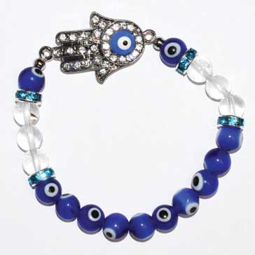 Nazar Evil Eye, Clear Quartz With Hamsa Hand Protection Bracelet 8mm