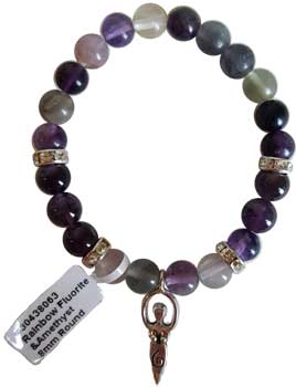 Fluorite & Amethyst Stone With Goddess Bracelet 8mm