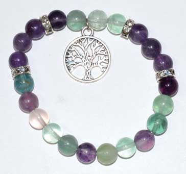 Fluorite & Amethyst Tree Of Life Bracelet 8mm