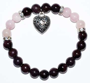 Garnet & Rose Quartz With Heart Bracelet 8mm