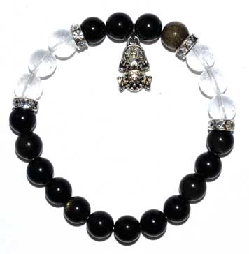 Gold Sheen Obsidian & Quartz With Frog Charm Bracelet 8mm