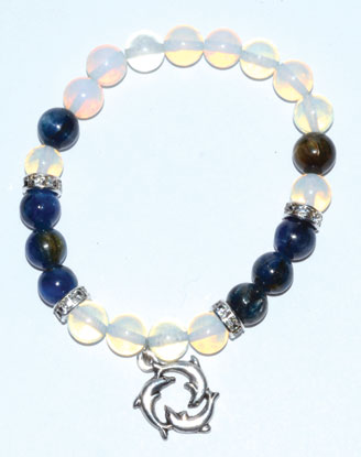 Opalite & Kyanite With Dolphins Bracelet 8mm