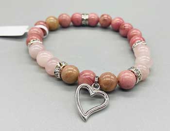 Rhodonite & Rose Quartz With Heart Bracelet 8mm