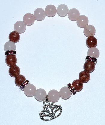 Rose Quartz & Strawberry Quartz With Lotus Bracelet 8mm