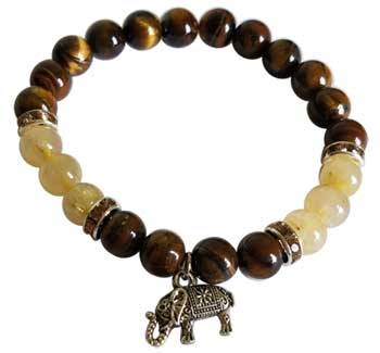 Tiger Eye & Rutilated Quartz With Elephant Bracelet 8mm