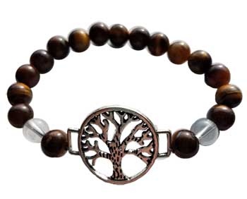 Tiger Eye & Quartz With Tree Of Life Bracelet 8mm