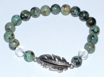 Turquoise & Quartz With Feather Bracelet 8mm