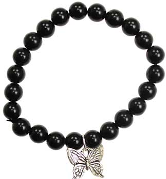 Black Obsidian Hope Butterfly Silver Bracelet