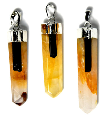 Golden Quartz With Tourmaline Pendant