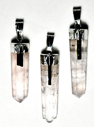 Rose Quartz With Tourmaline Pendant