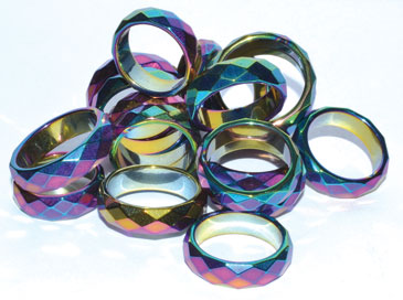 Rainbow Magnetic Hematite Faceted Rings (50/bag)