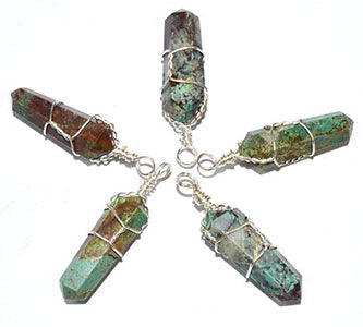 Chrysocolla Wire Wrapped Point Pendant (Set Of 5)
