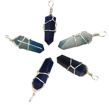 Blue Onyx Wire Wrapped Point Pendant (Set of 5)