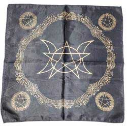 Black Triple Moon Pentagram Altar Cloth 21" X 21"