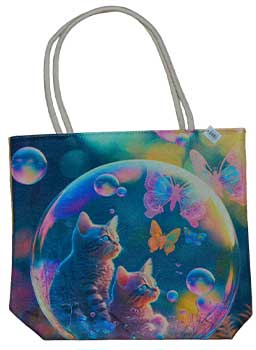 Cat In Bubble Tote Bag 17" X 17"