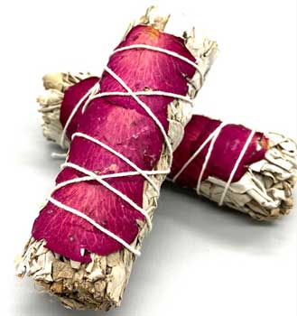 White Sage & Rose Petal Smudge Stick 4"