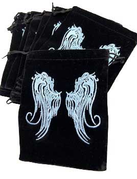 Angel Wings Black Velveteen Bag 5"x 7" (Set Of 10)